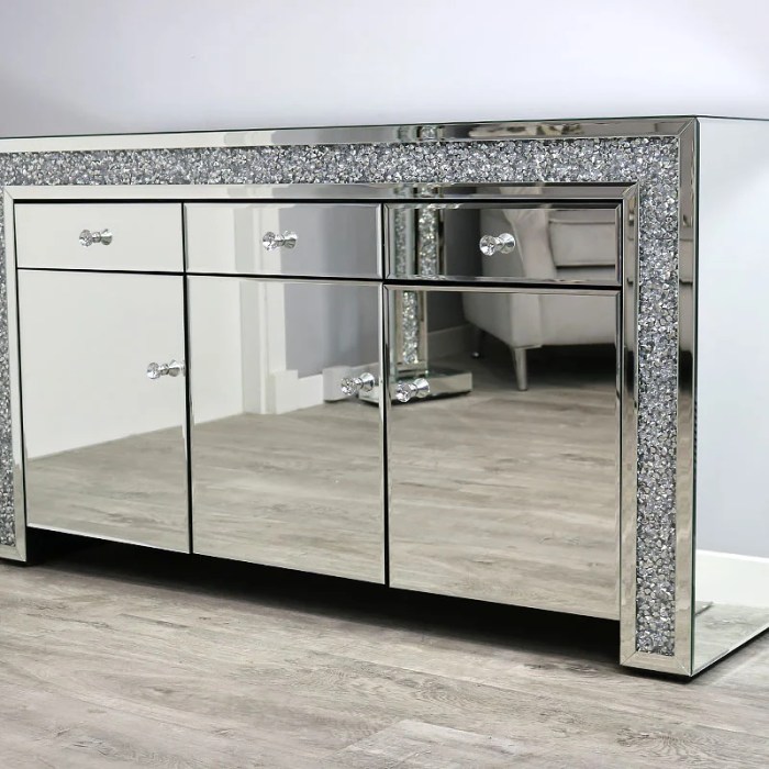 Mirrored glass sideboard for glam decor