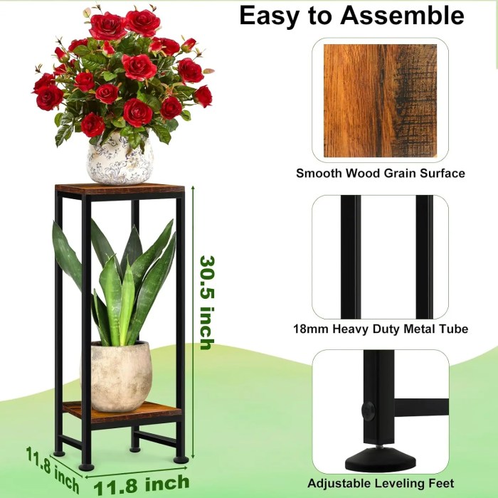 2-tier Plant Stands Living Room Pedestal Stand Plant Table Indoor Metal ...