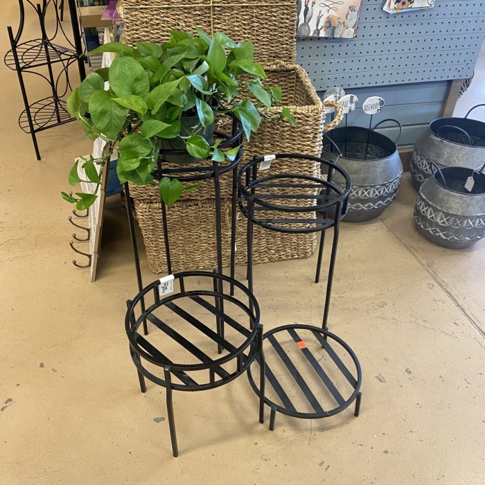 Modern plant stand with black metal legs