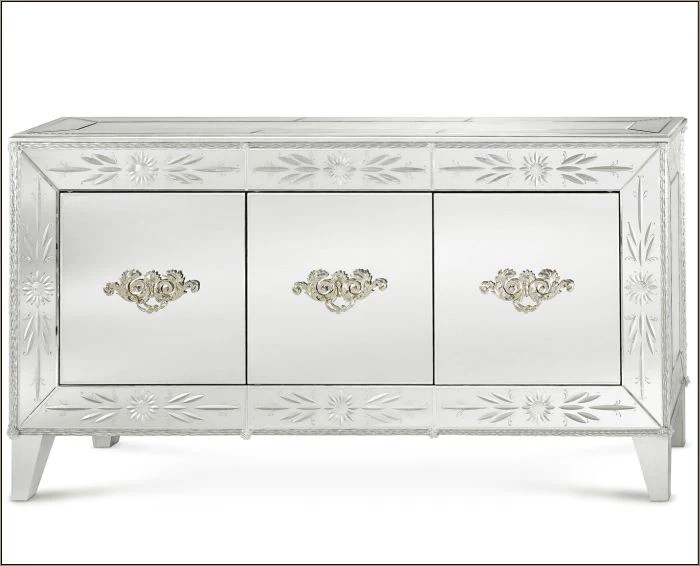 Mirrored Glass 4-Door Sideboard | Chairish