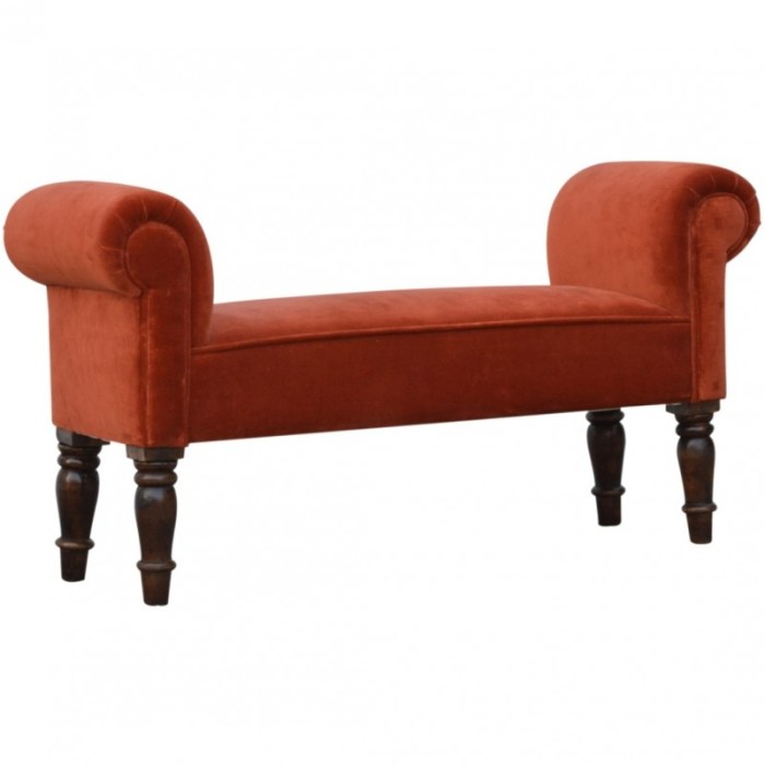 Velvet upholstered bench with embroidery