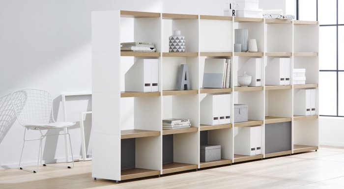 Rollaway room divider with shelves